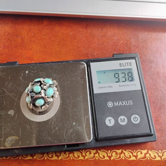 Vtg Sterling Silver Glass Turquoise Robins Egg Blue Flower Brooch Pin 1" - Picture 6 of 6